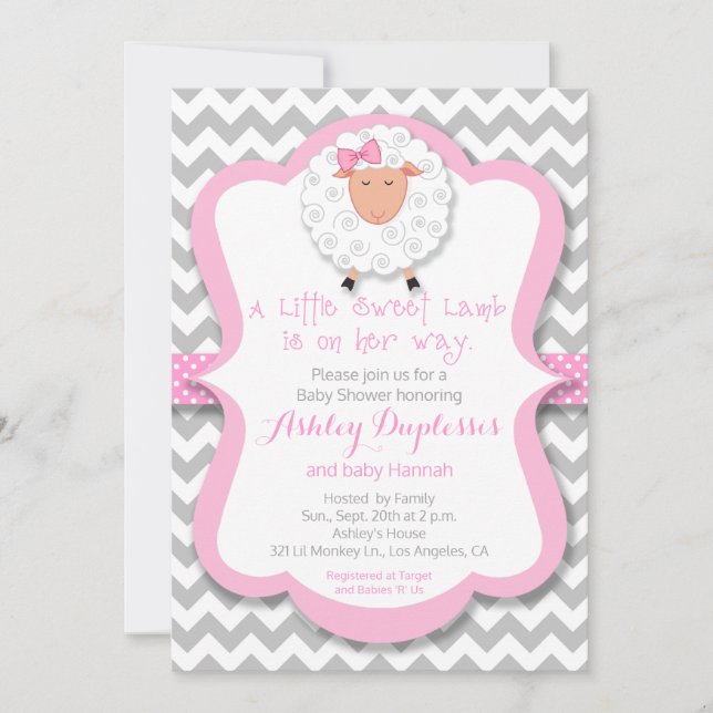 Little Sweet Lamb Girl Baby Shower Invitation (Front)