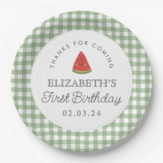 Little Sweet Melon First Birthday Paper Plate (Front)