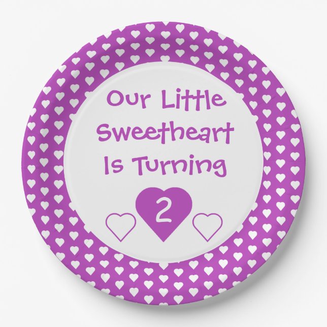 Little Sweetheart 2nd Birthday Paper Plate (Front)
