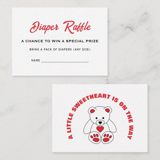 Little Sweetheart Baby Shower Diaper Raffle Name Enclosure Card (Front/Back)