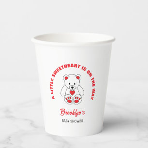 Little Sweetheart Baby Shower Red White Teddy Bear Paper Cups