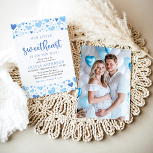Little Sweetheart Blue Boy Valentine Baby Shower Invitation