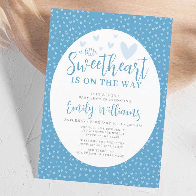 Little Sweetheart Blue Valentine Boy Baby Shower Invitation (Creator Uploaded)