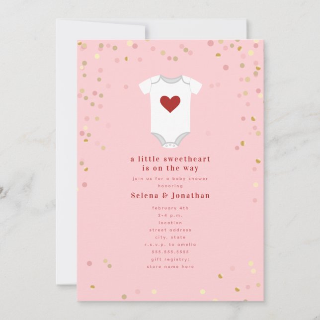 Little Sweetheart Bodysuit Valentine Baby Shower I Invitation (Front)