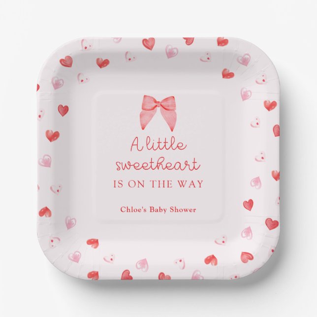 Little Sweetheart Bow Baby Shower Paper Plate (Front)