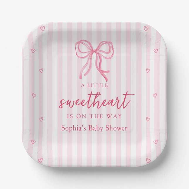 Little Sweetheart Bow Baby Shower Paper Plates  (Front)