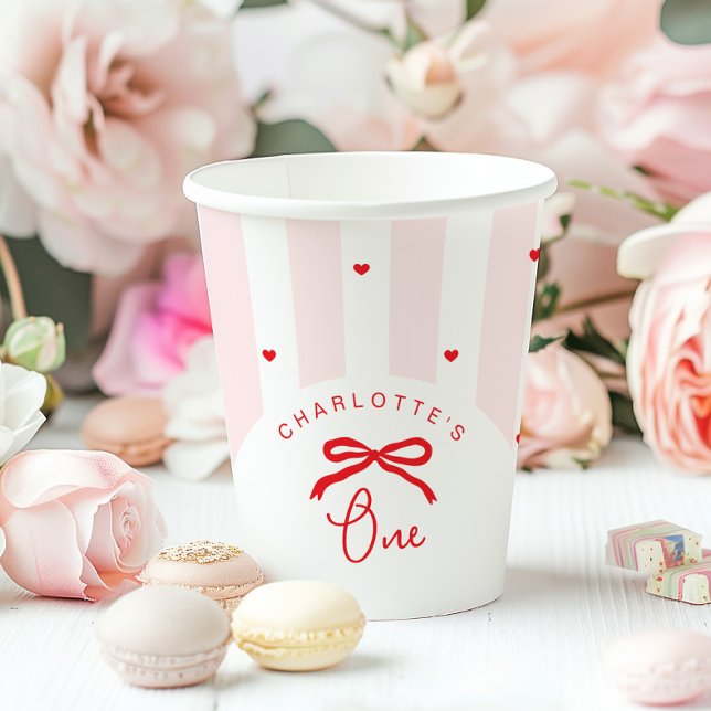 Little Sweetheart Bow Coquette 1st Birthday Paper Cups (Creator Uploaded)