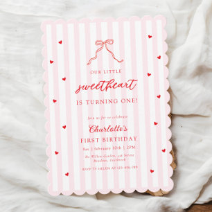 Little Sweetheart Bow First Birthday Invitation