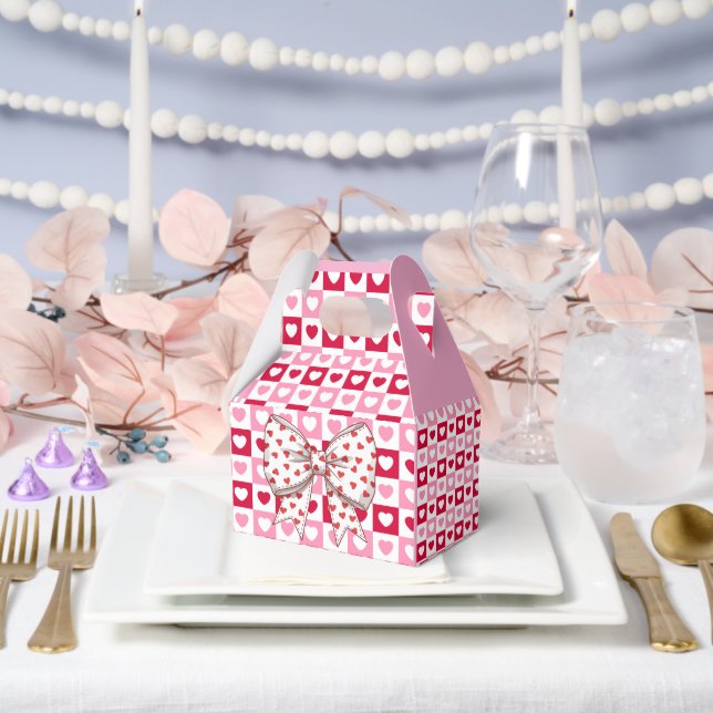 Little Sweetheart Bow heart chequered   Favour Box (Wedding)