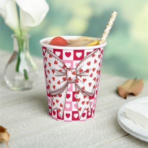 Little Sweetheart Bow heart chequered Paper Cup 