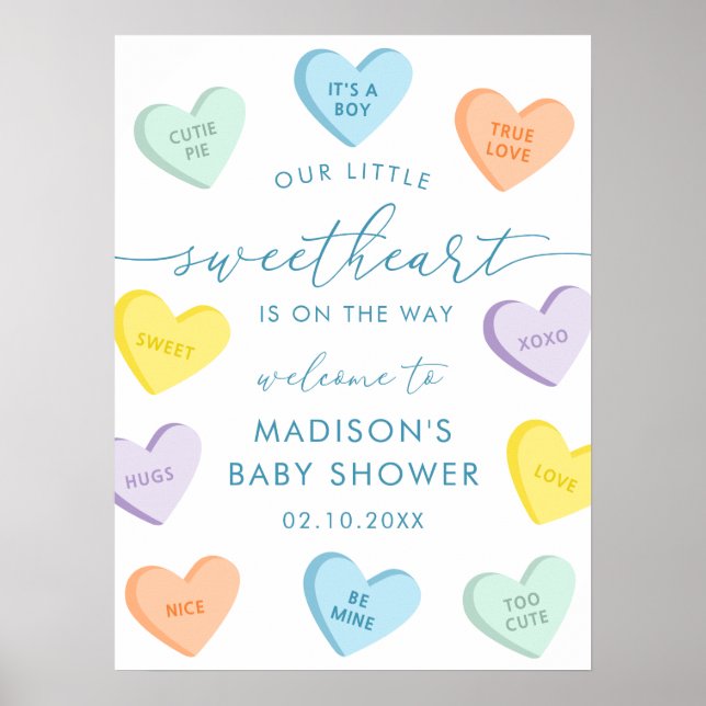 Little Sweetheart Candy Hearts Baby Shower Welcome Poster (Front)