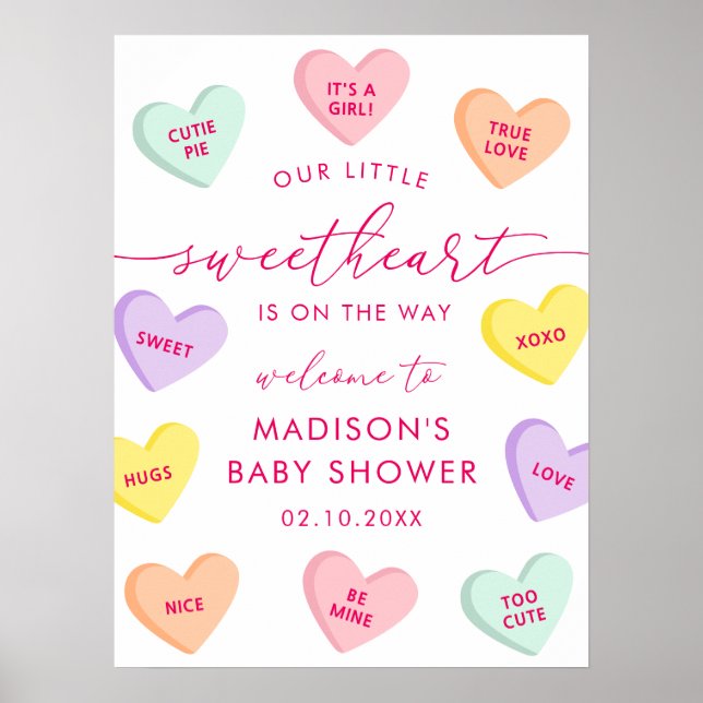 Little Sweetheart Candy Hearts Baby Shower Welcome Poster (Front)