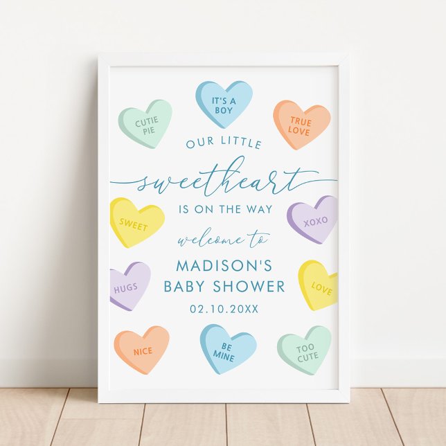 Little Sweetheart Candy Hearts Baby Shower Welcome Poster (Creator Uploaded)
