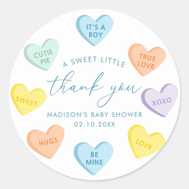 Little Sweetheart Candy Hearts Thank You Classic Round Sticker (Front)