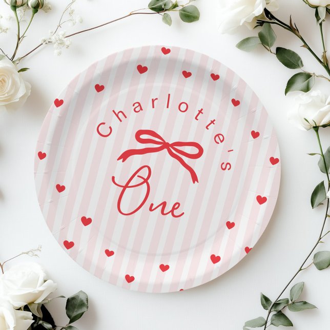 Little Sweetheart Coquette Bow 1st Birthday Paper Plate (Creator Uploaded)