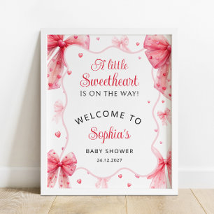 Little Sweetheart Cute Bow Baby Shower Welcome Poster