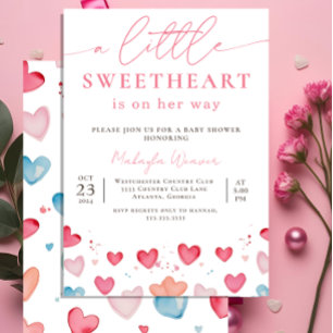 Little Sweetheart Cute Heart Pattern Baby Shower Invitation