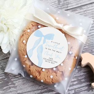 Little Sweetheart Elegant Blue Bow Baby Shower Classic Round Sticker