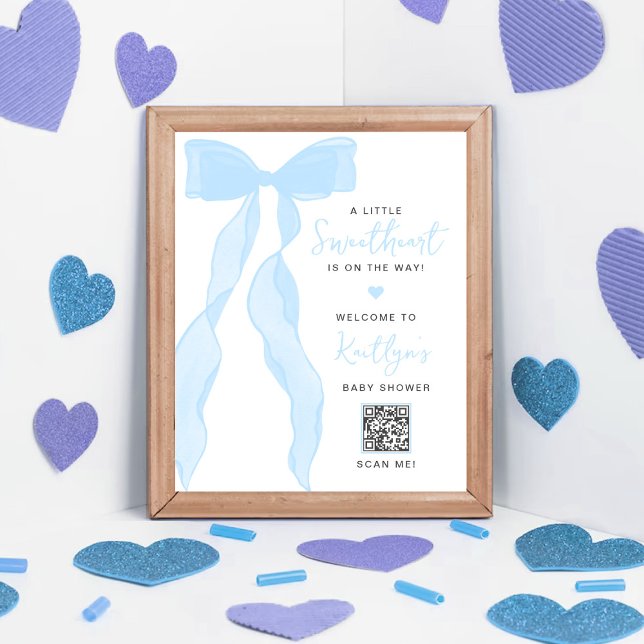 Little Sweetheart Elegant Blue Bow Baby Shower Poster (Creator Uploaded)