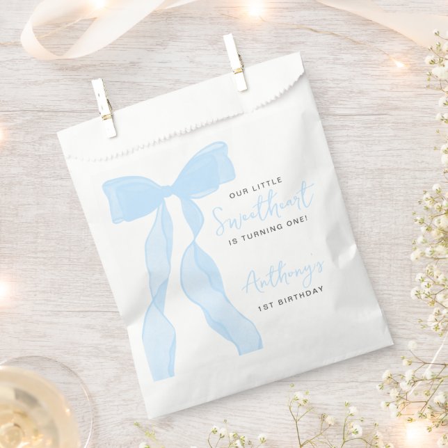 Little Sweetheart Elegant Blue Bow Birthday Party Favour Bag (Clipped)