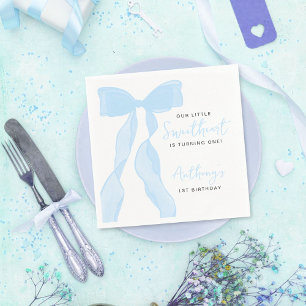 Little Sweetheart Elegant Blue Bow Birthday Party Napkin