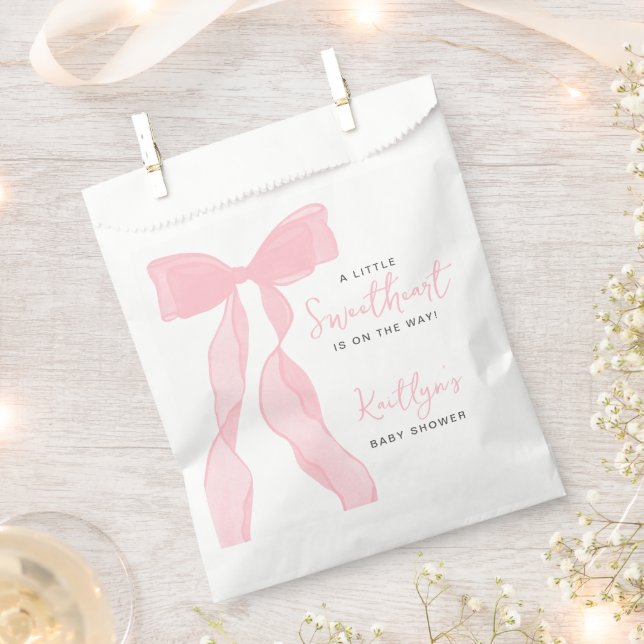 Little Sweetheart Elegant Pink Bow Baby Shower Favour Bag (Clipped)