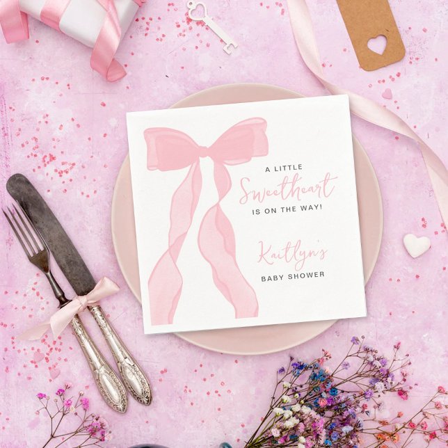 Little Sweetheart Elegant Pink Bow Baby Shower Napkin (Creator Uploaded)