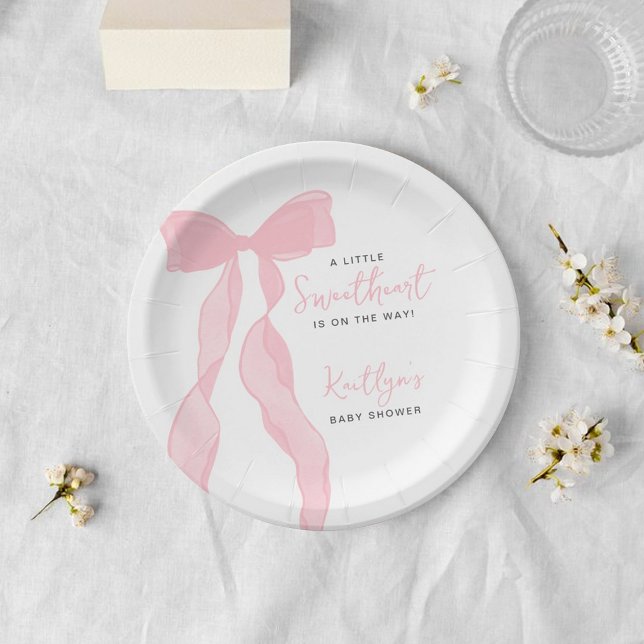 Little Sweetheart Elegant Pink Bow Baby Shower Paper Plate (Creator Uploaded)