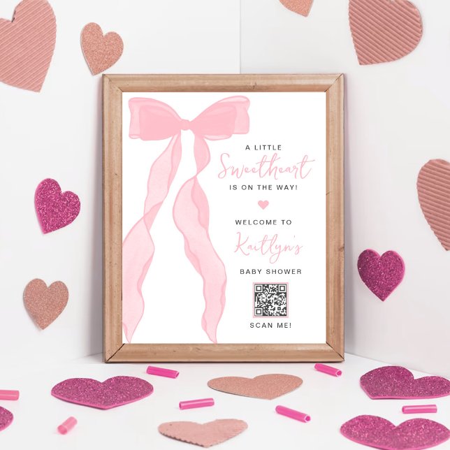 Little Sweetheart Elegant Pink Bow Baby Shower Poster (Creator Uploaded)