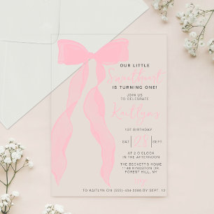 Little Sweetheart Elegant Pink Bow Birthday Party Acrylic Invitations