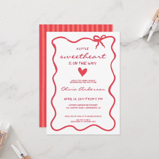 Little Sweetheart fancy Baby Shower Invitation (Front/Back In Situ)
