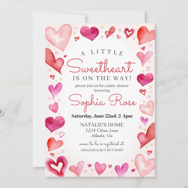Little Sweetheart February baby shower for Girl Invitation (Front)