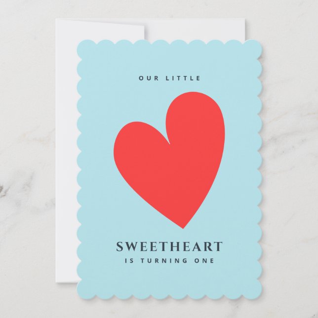 Little Sweetheart First Birthday Blue Invitation (Front)
