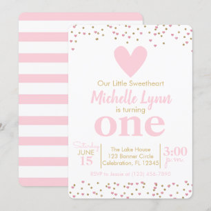 Little Sweetheart Girls Pink & Gold Birthday Invitation