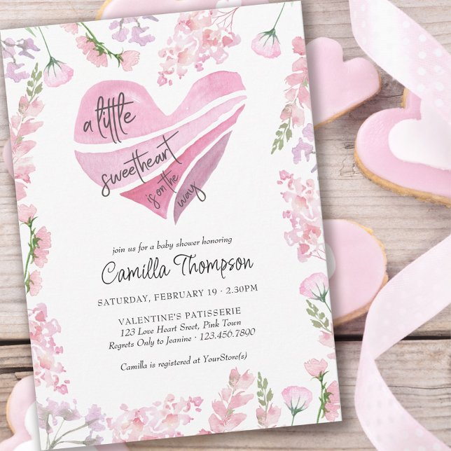 Little Sweetheart Heart and Flowers Baby Shower Invitation (Creator Uploaded)