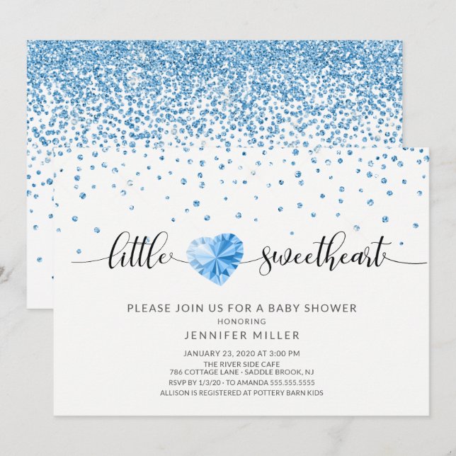 Little Sweetheart Heart Boys Baby Shower Invitation (Front/Back)