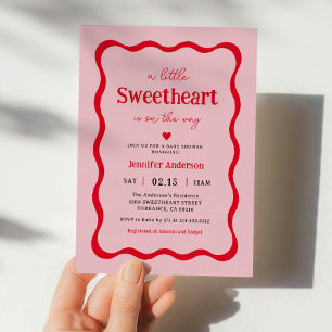 Little Sweetheart Heart Girl Baby Shower Invitation