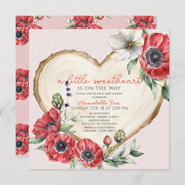 Little Sweetheart Heart Wood Slice Baby Shower Invitation (Front/Back)