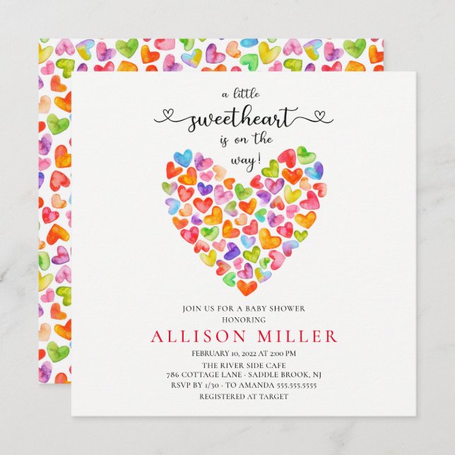 Little Sweetheart Hearts Girls Baby Shower  Invita Invitation (Front/Back)