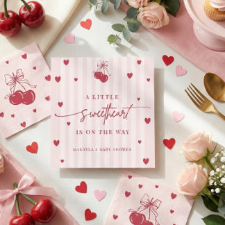 Little Sweetheart Is On The Way Girl Baby Shower Napkin