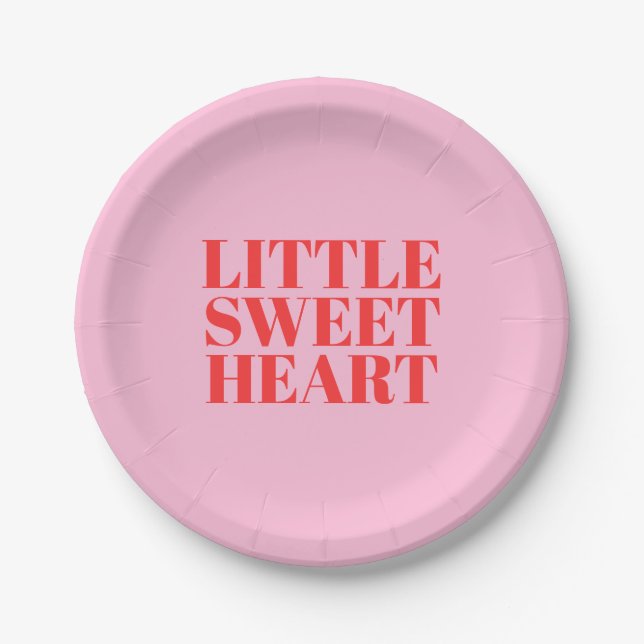 Little Sweetheart Pink and Red Girl First Birthday Paper Plate (Front)