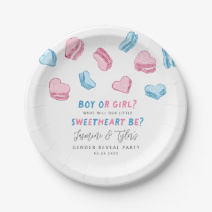 Little Sweetheart Pink & Blue Heart Gender Reveal Paper Plate