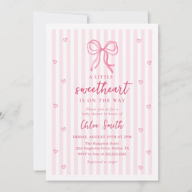 Little Sweetheart Pink Bow Baby Shower Invitation (Front)