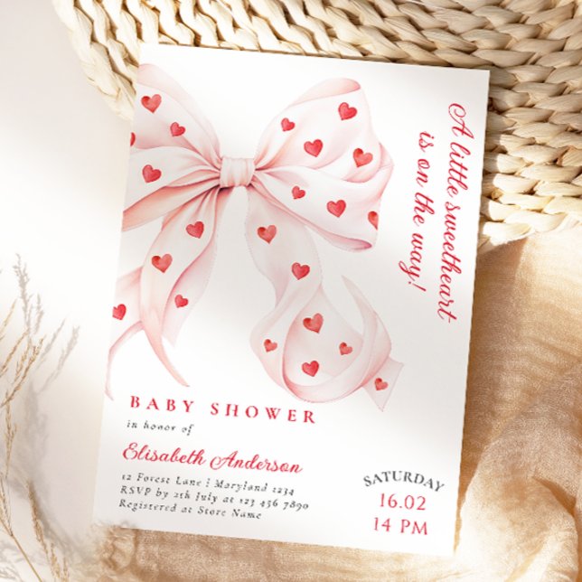 Little Sweetheart Pink Bow Baby Shower Invitation (Creator Uploaded)