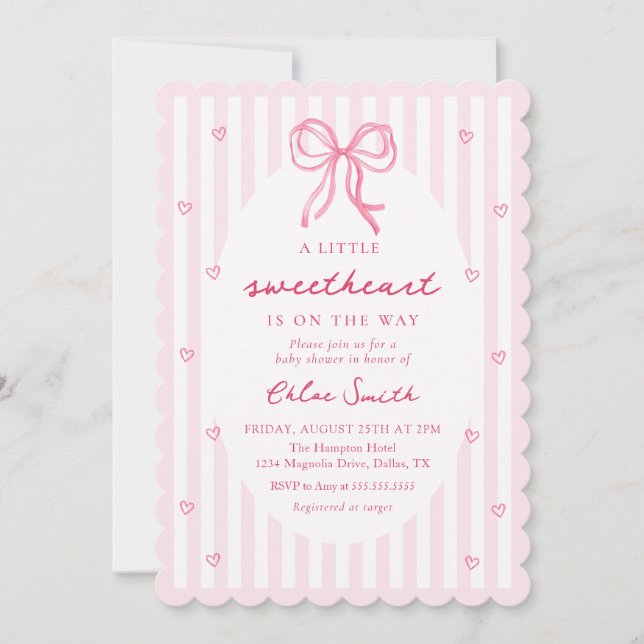 Little Sweetheart Pink Bow Baby Shower Invitation (Front)
