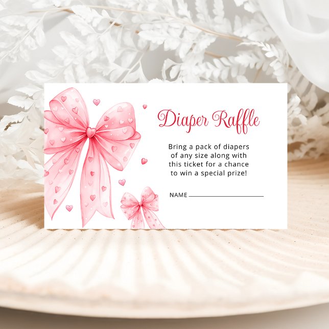 Little Sweetheart Pink Bow Diaper Raffle Enclosure Card (Creator Uploaded)