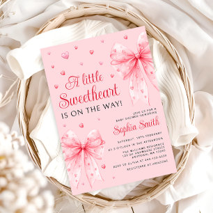 Little Sweetheart Pink Bow Valentine Baby Shower Invitation