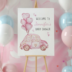 Little Sweetheart Pink Car and Balloons Welcome Poster
