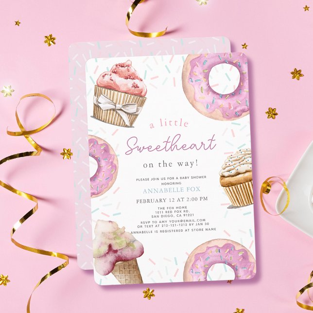 Little Sweetheart Pink Cupcake & Doughnut Baby Sho Invitation (Creator Uploaded)