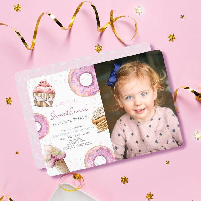 Little Sweetheart Pink Cupcake Photo Birthday  Invitation (Creator Uploaded)